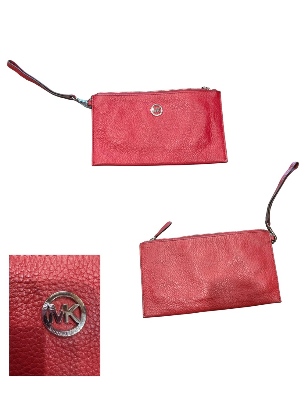 Michael Michael Kors $128 Fulton Large Zip Clutch Wristlet Red Leather